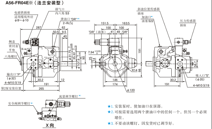 A56-FR04<a href='http://www.gzmtzs.net' target='_blank'><u>油研柱塞泵</u></a>安裝尺寸