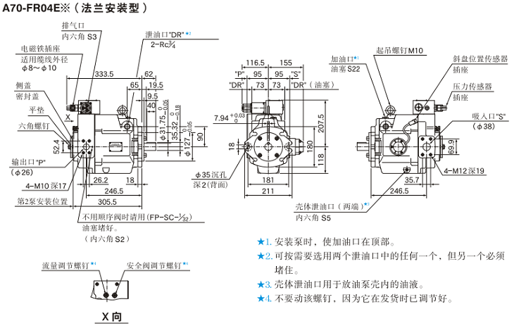A70-FR04<a href='http://www.gzmtzs.net' target='_blank'><u>油研柱塞泵</u></a>安裝尺寸