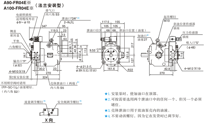 A90-FR04,A100-FR04<a href='http://www.gzmtzs.net' target='_blank'><u>油研柱塞泵</u></a>安裝尺寸